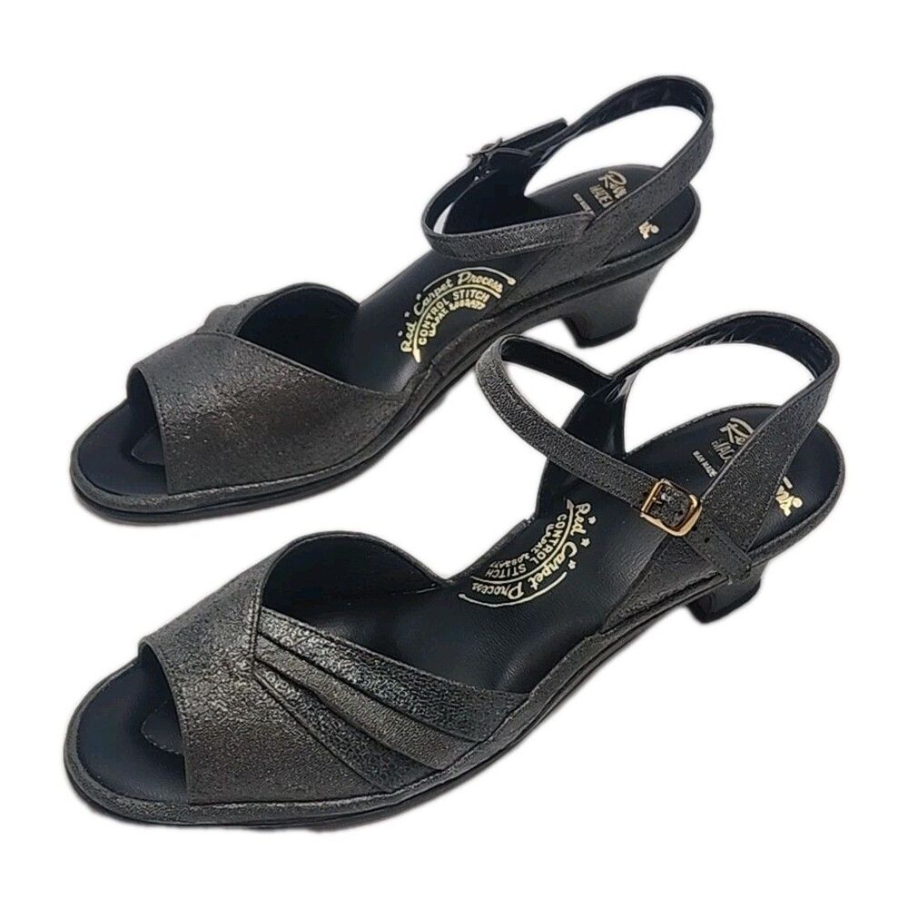 Revelations Red Carpet Sandal Shoe Women Sz 12 Gray Peep Toe 2.5" Heel VTG